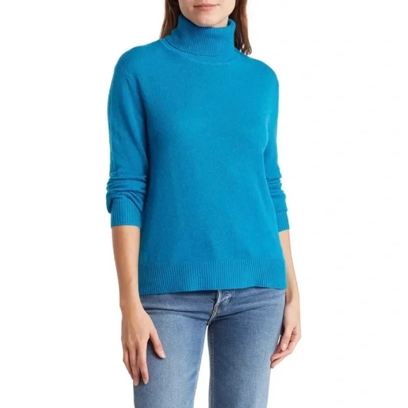 NWT 360 Cashmere Catelynn Cashmere Turtleneck Sweater Aqua Blue L​